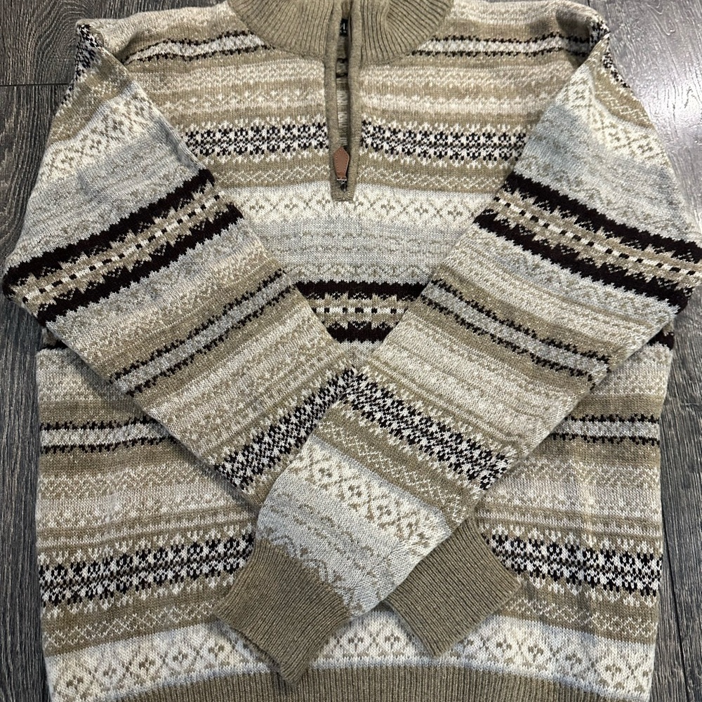 Men's Beige and Brown Patterned Sweater